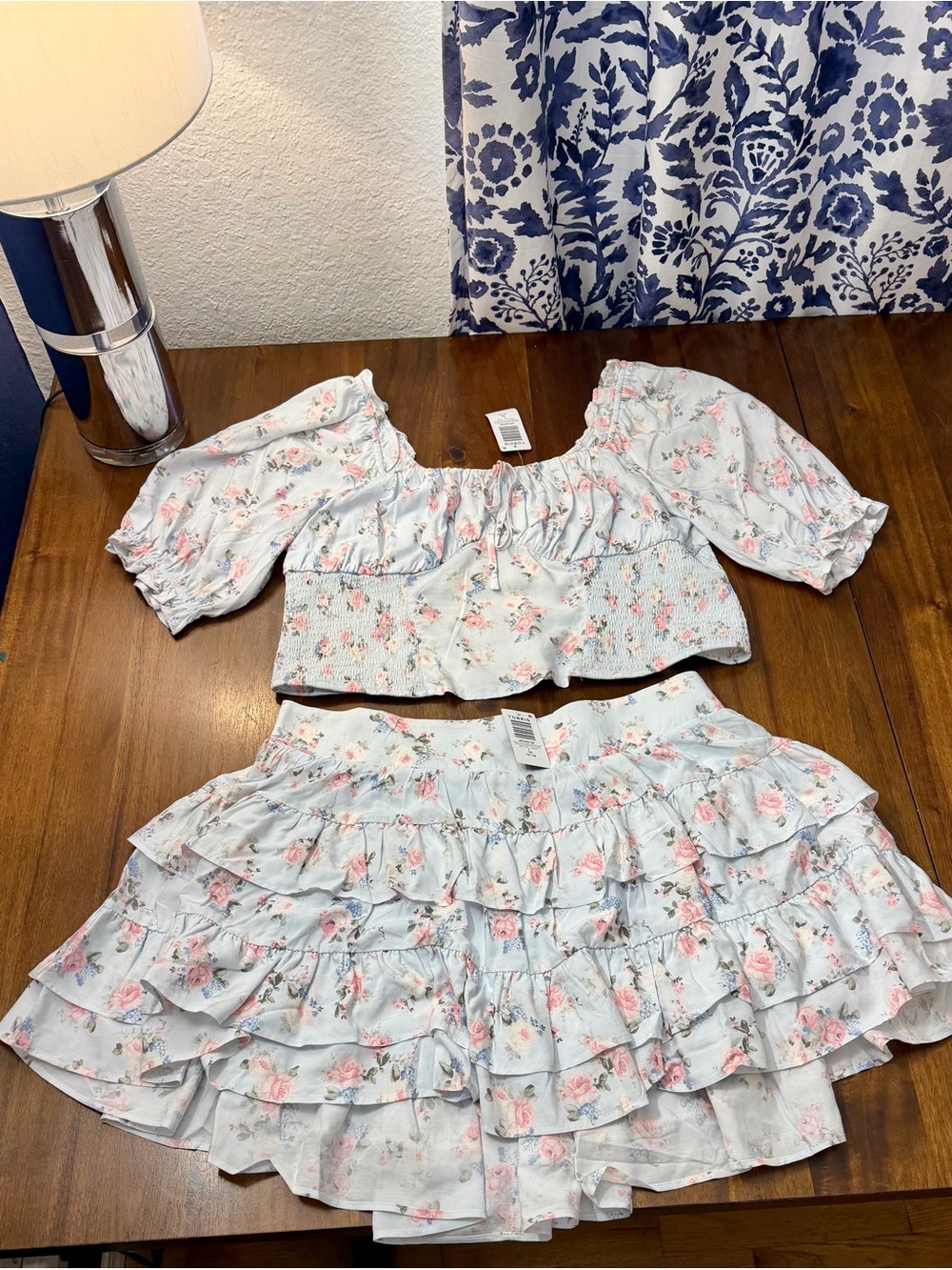 Torrid Light Blue Floral Ruffle Crop Top & Skirt Set
